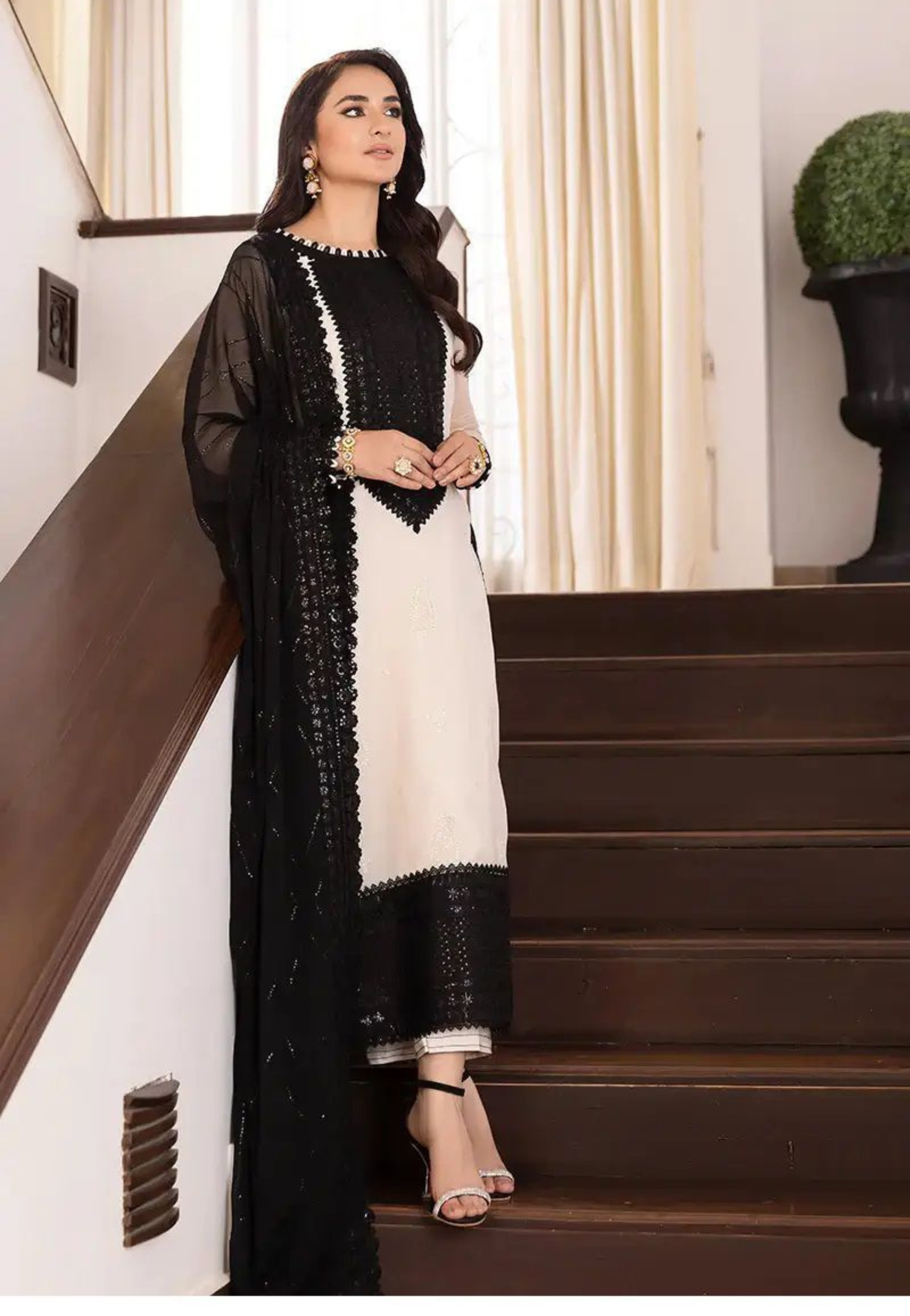 Classic Black & Ivory Luxury Embroidered 3-Piece Suit