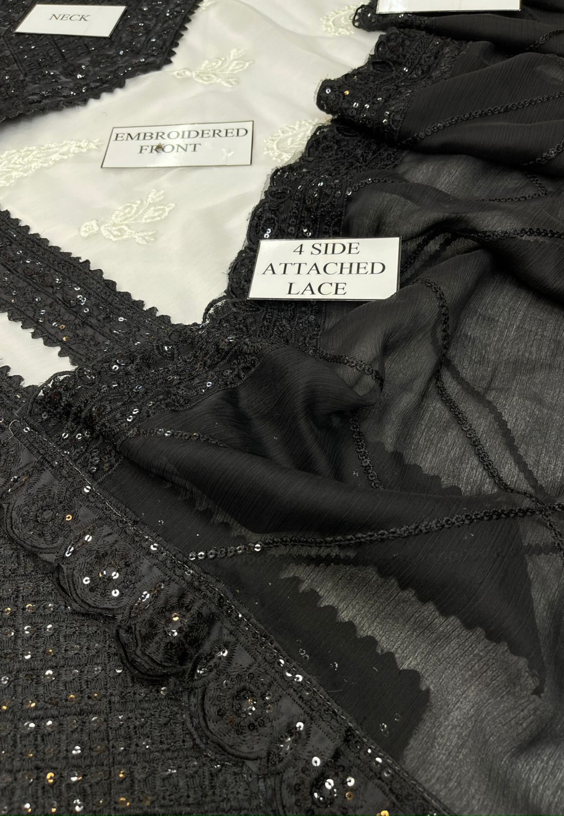 Classic Black & Ivory Luxury Embroidered 3-Piece Suit