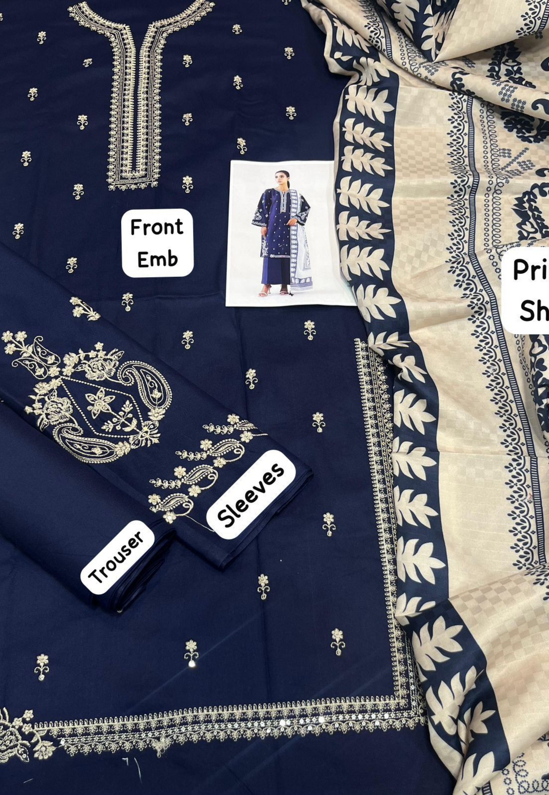 Midnight Blue & Ivory Embroidered 3-Piece Suit