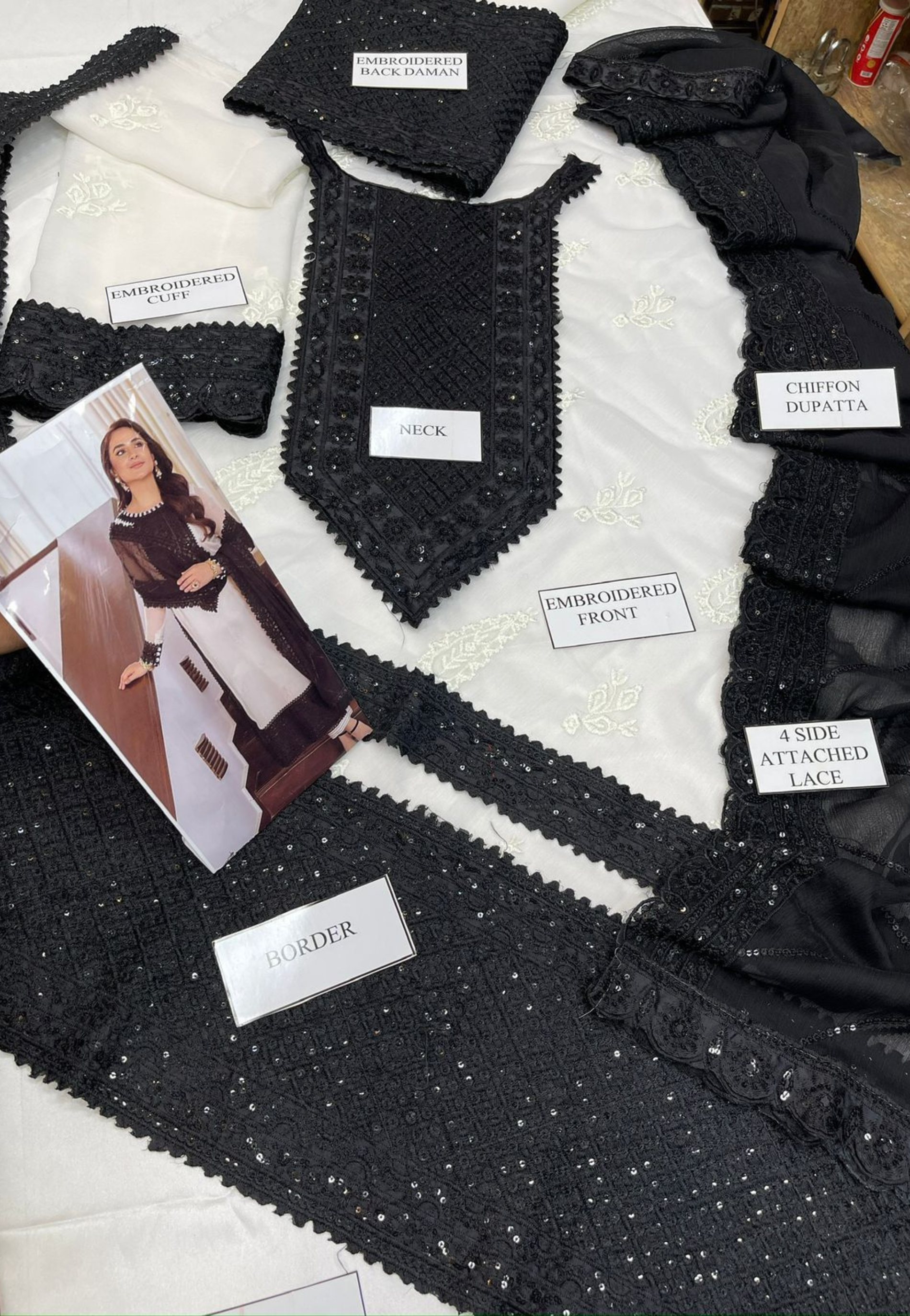 Classic Black & Ivory Luxury Embroidered 3-Piece Suit