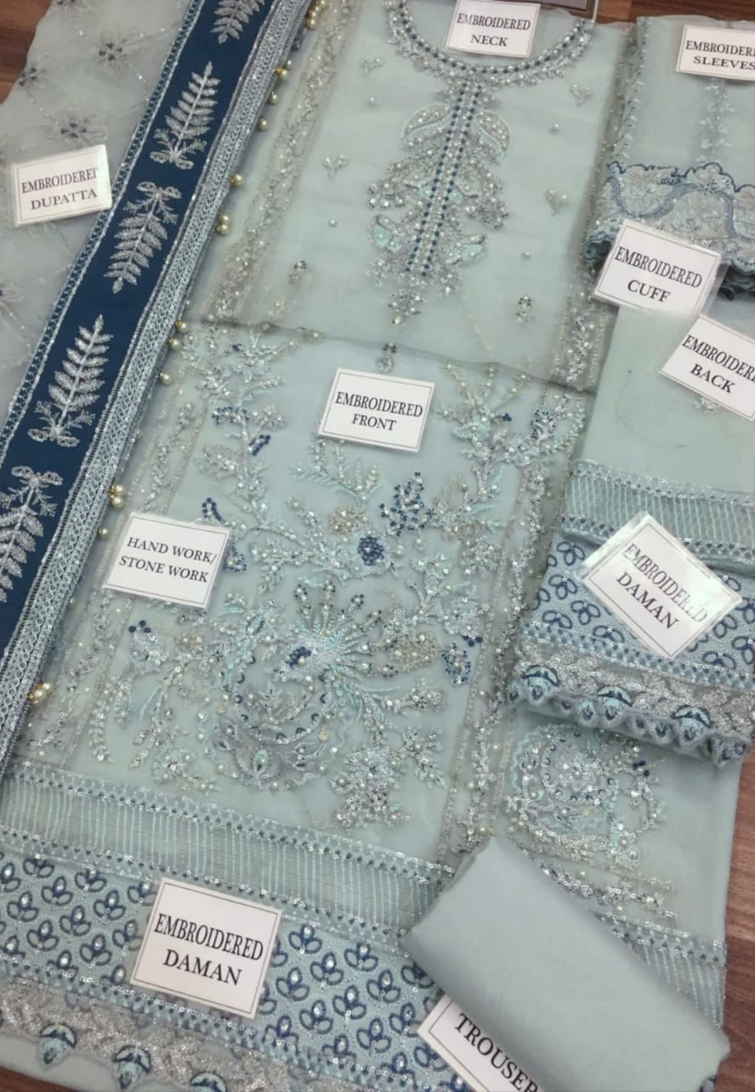 Powder Blue Luxury Embroidered 3-Piece Suit