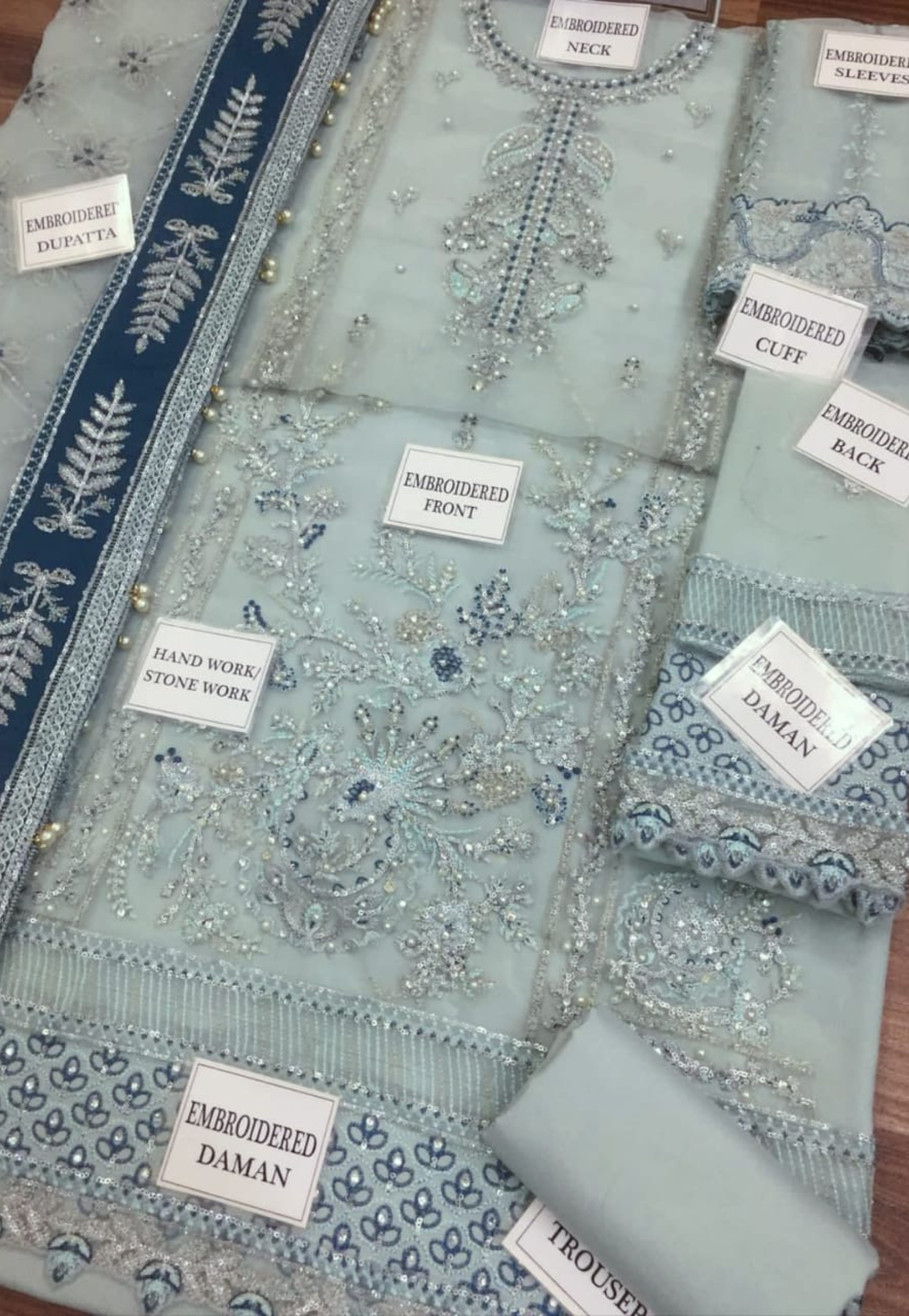 Powder Blue Luxury Embroidered 3-Piece Suit