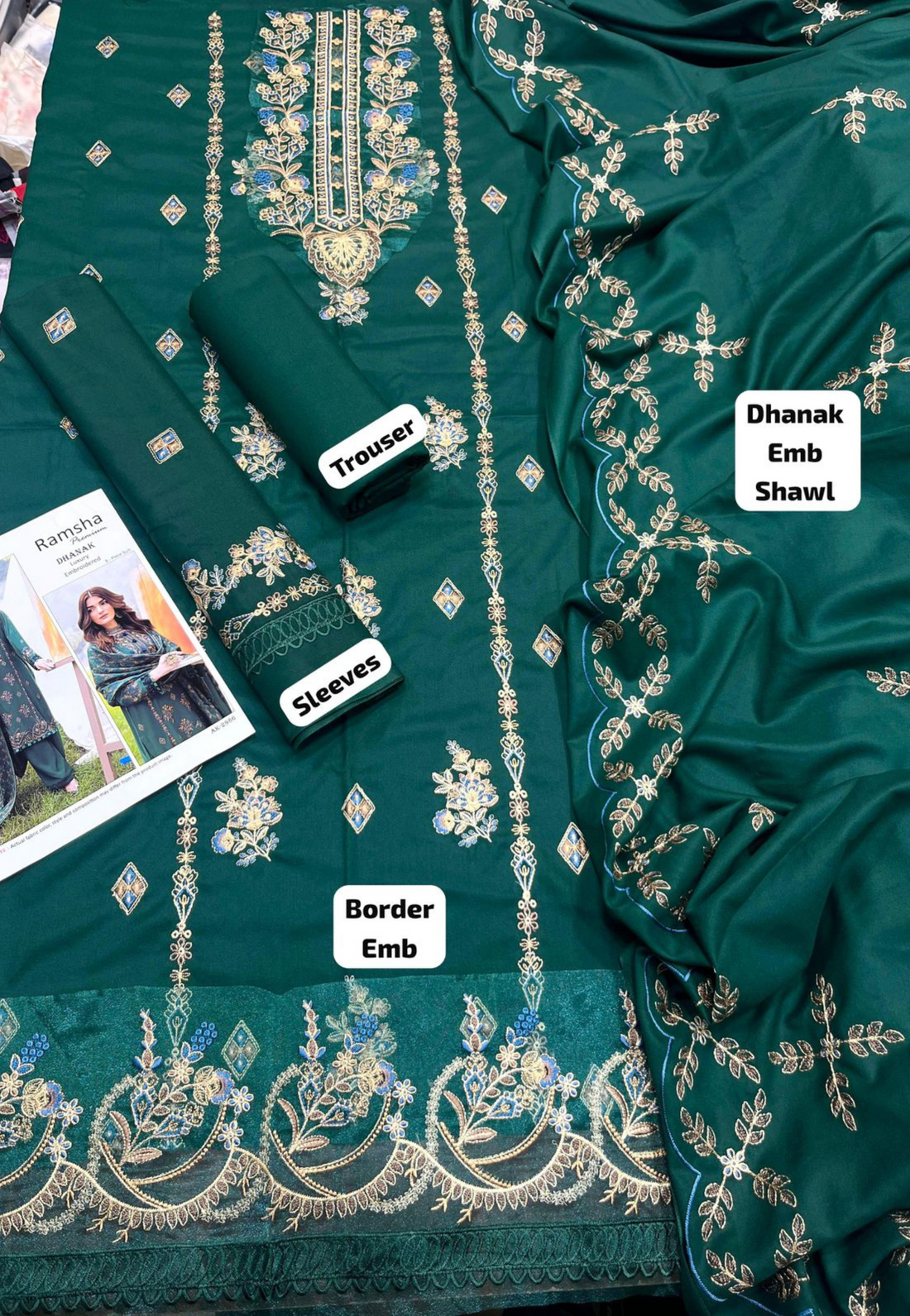 Emerald Green Luxury Embroidered 3-Piece Suit