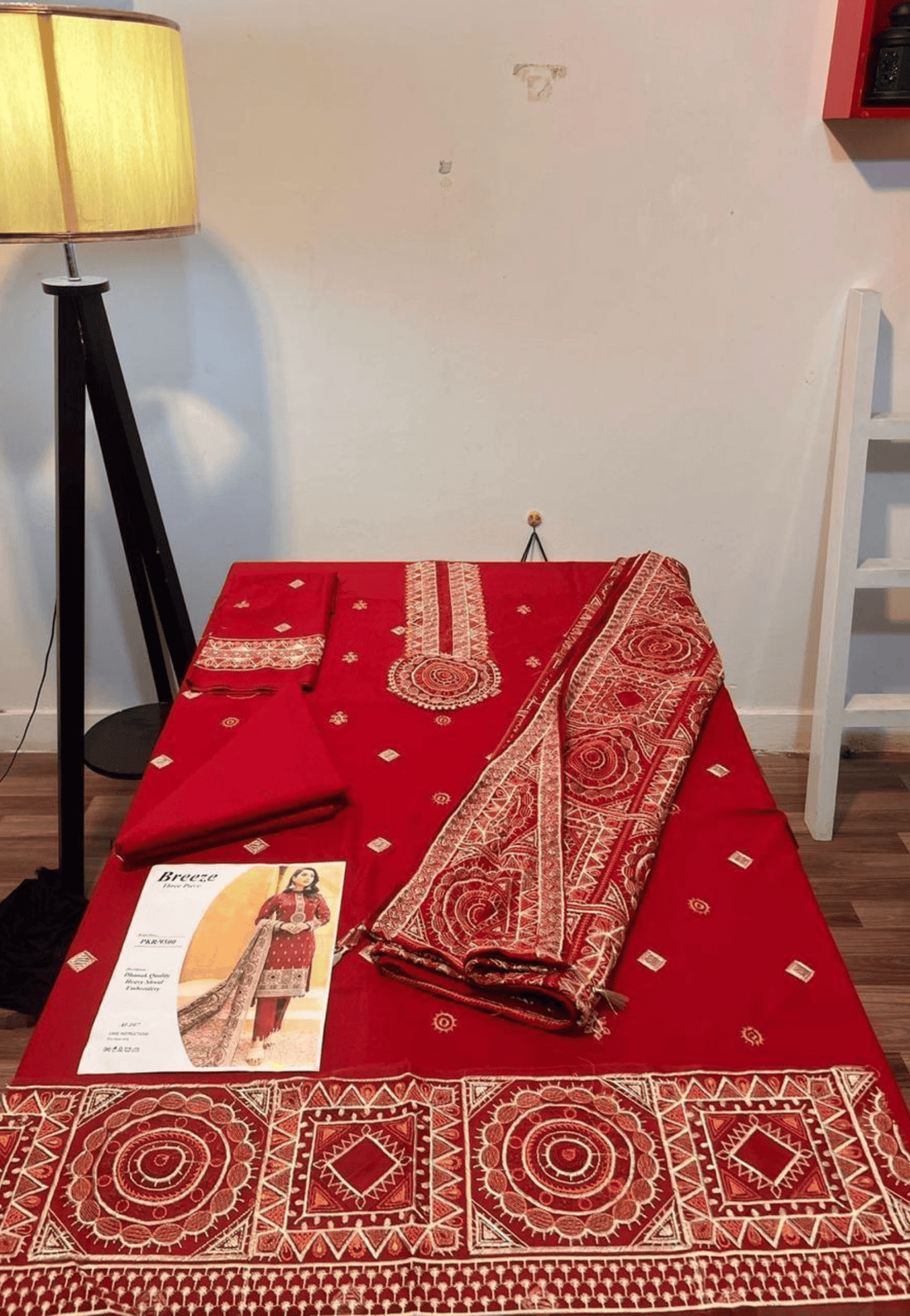 Deep Maroon Printed 3-Piece Unstitched Suit with Embroidered Details