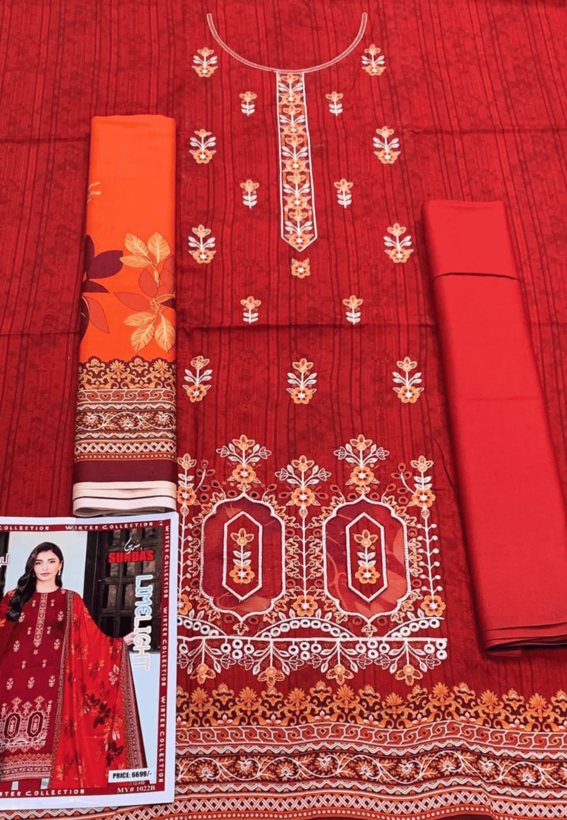 Fiery Red Embroidered 3-Piece Suit