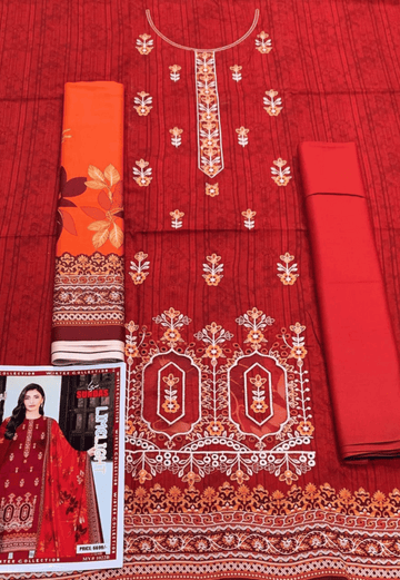 Fiery Red Embroidered 3-Piece Suit