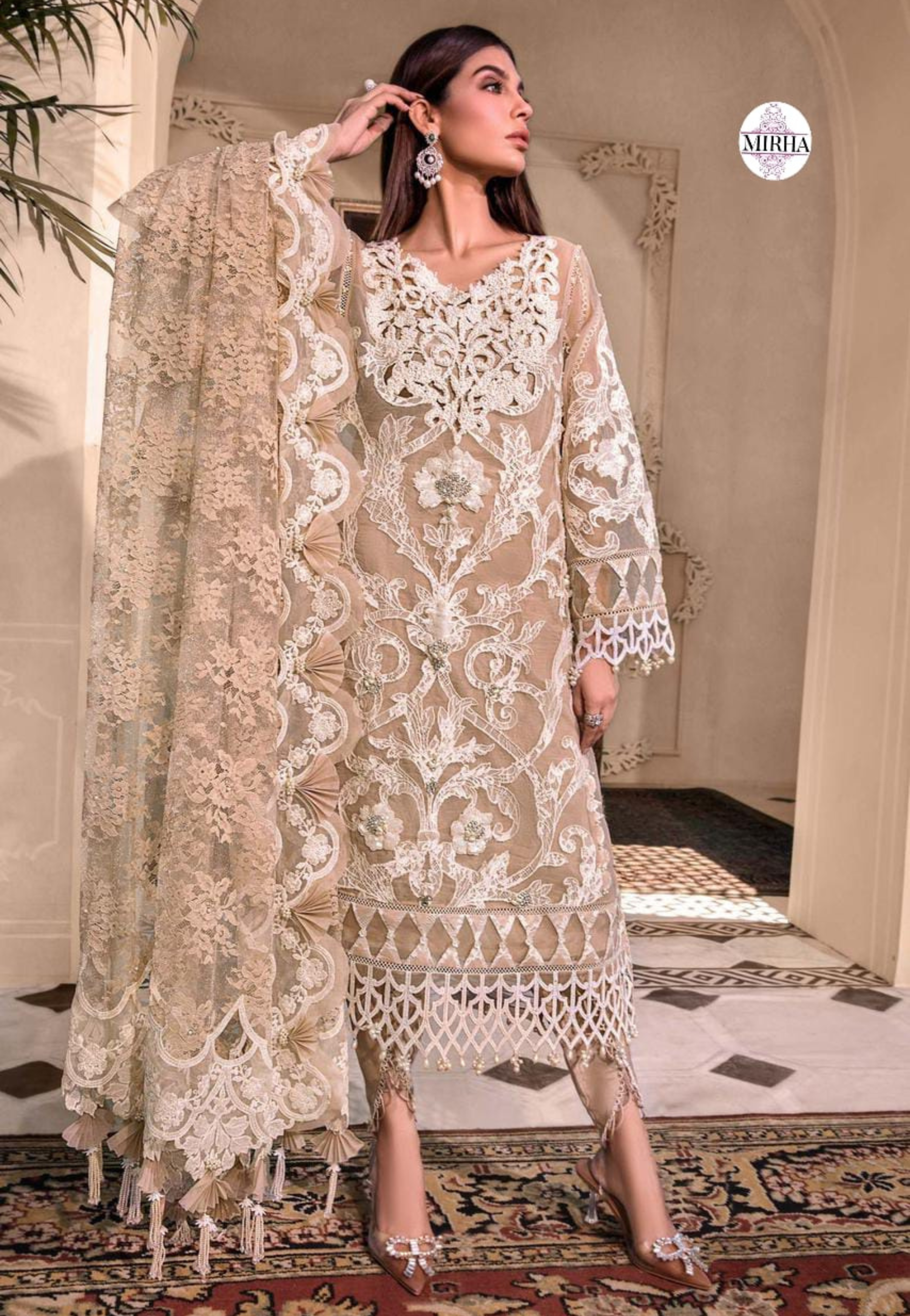 Golden Beige Luxury Embroidered 3-Piece Formal Suit