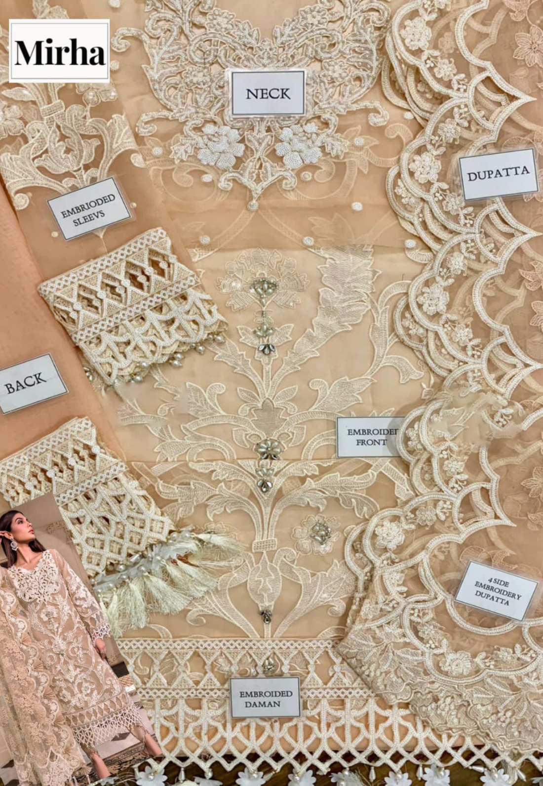 Golden Beige Luxury Embroidered 3-Piece Formal Suit