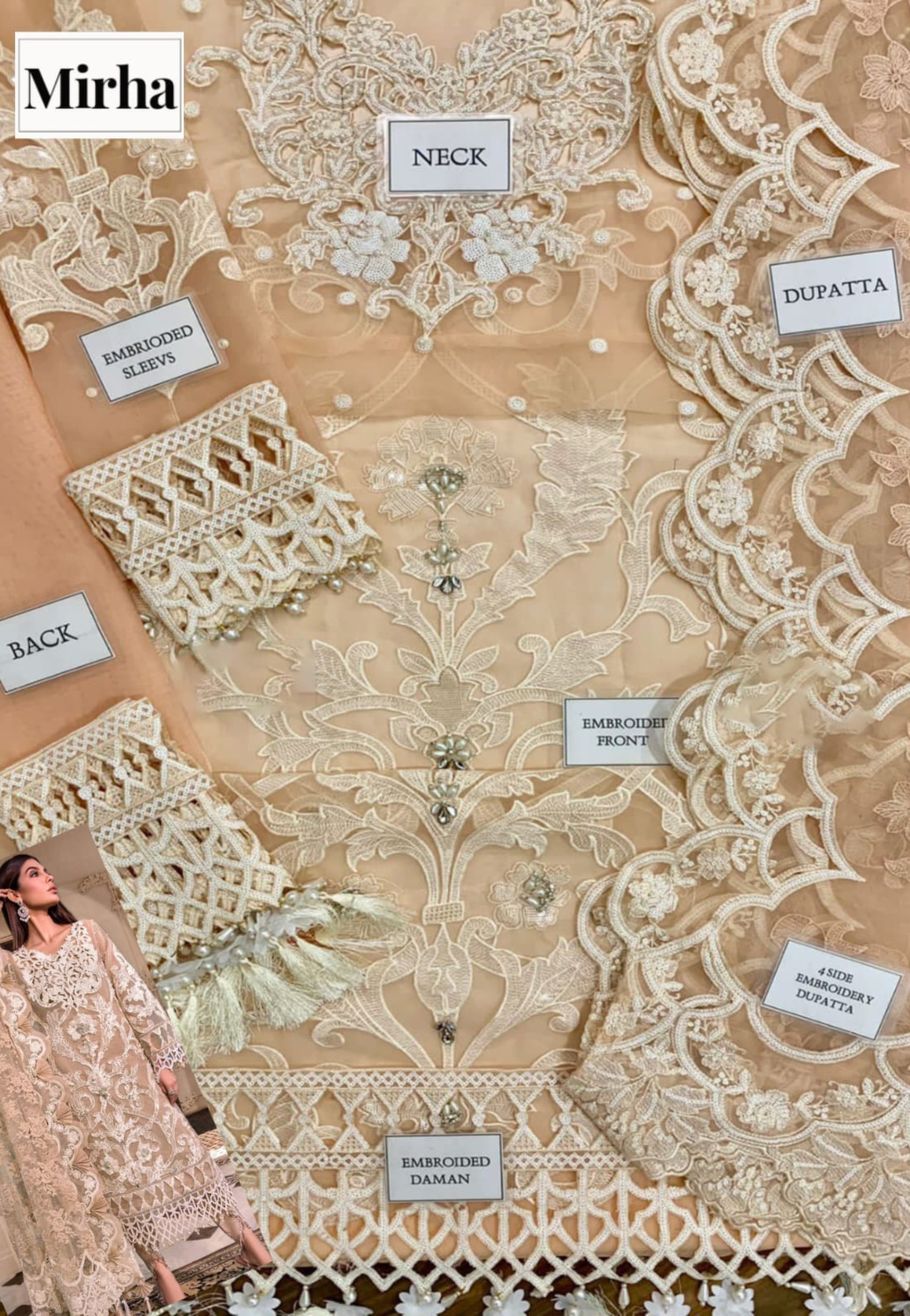 Golden Beige Luxury Embroidered 3-Piece Formal Suit