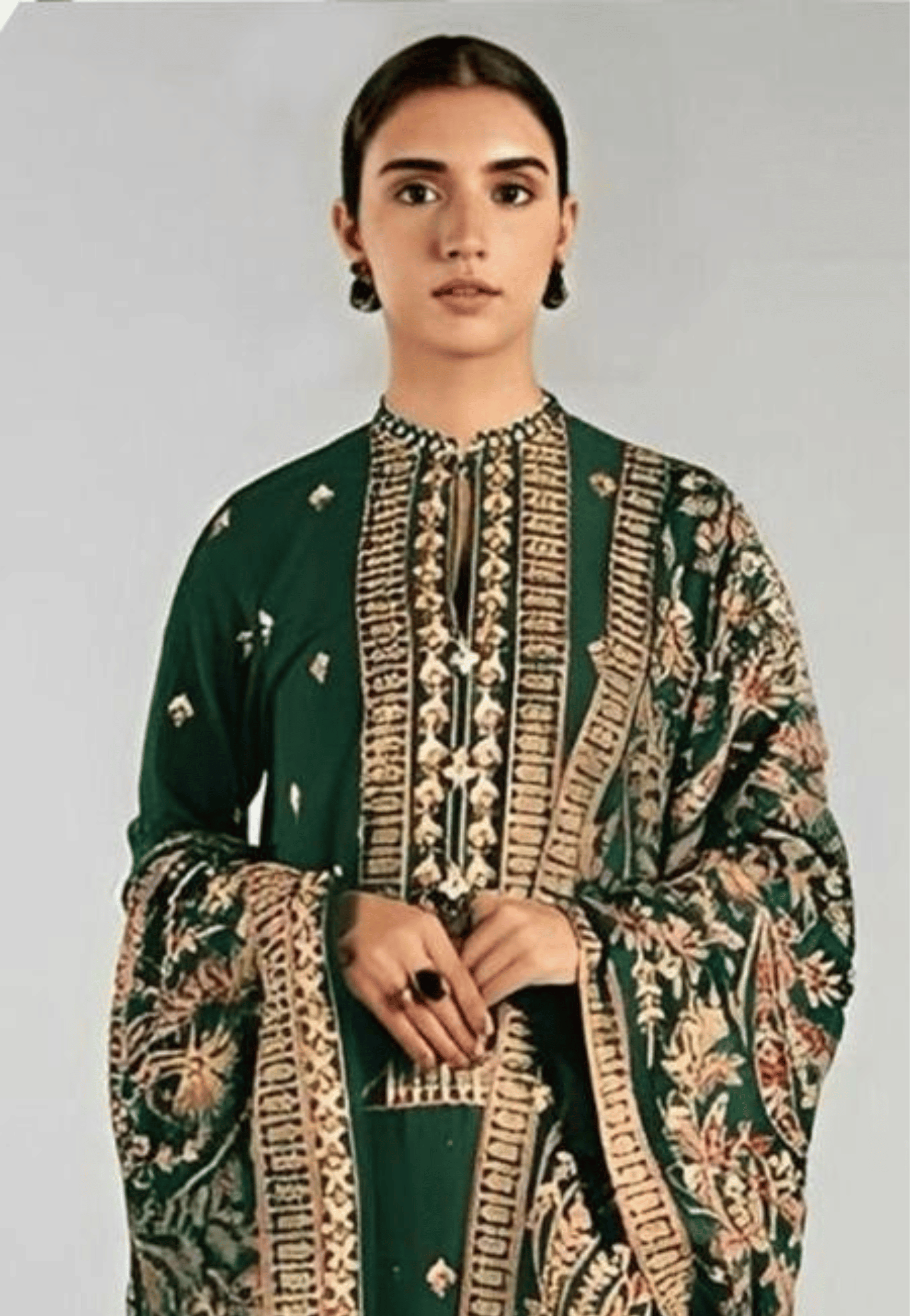 Emerald Green Printed 3-Piece Unstitched Suit with Traditional Motifs