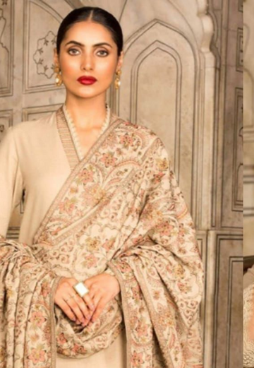 Elegant Beige & Gold Embroidered Saree Ensemble