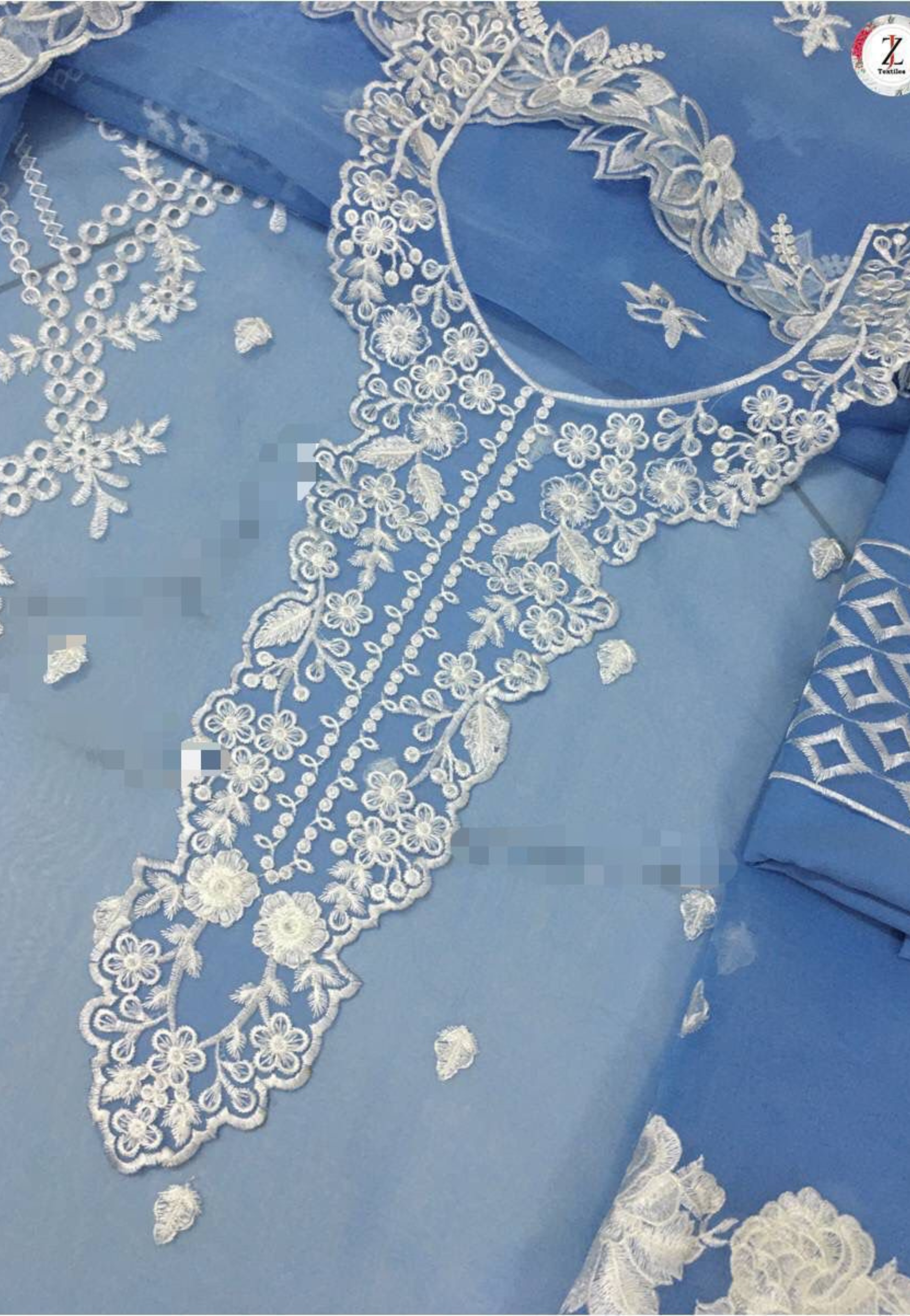 Sky Blue Luxury Embroidered 3-Piece Suit