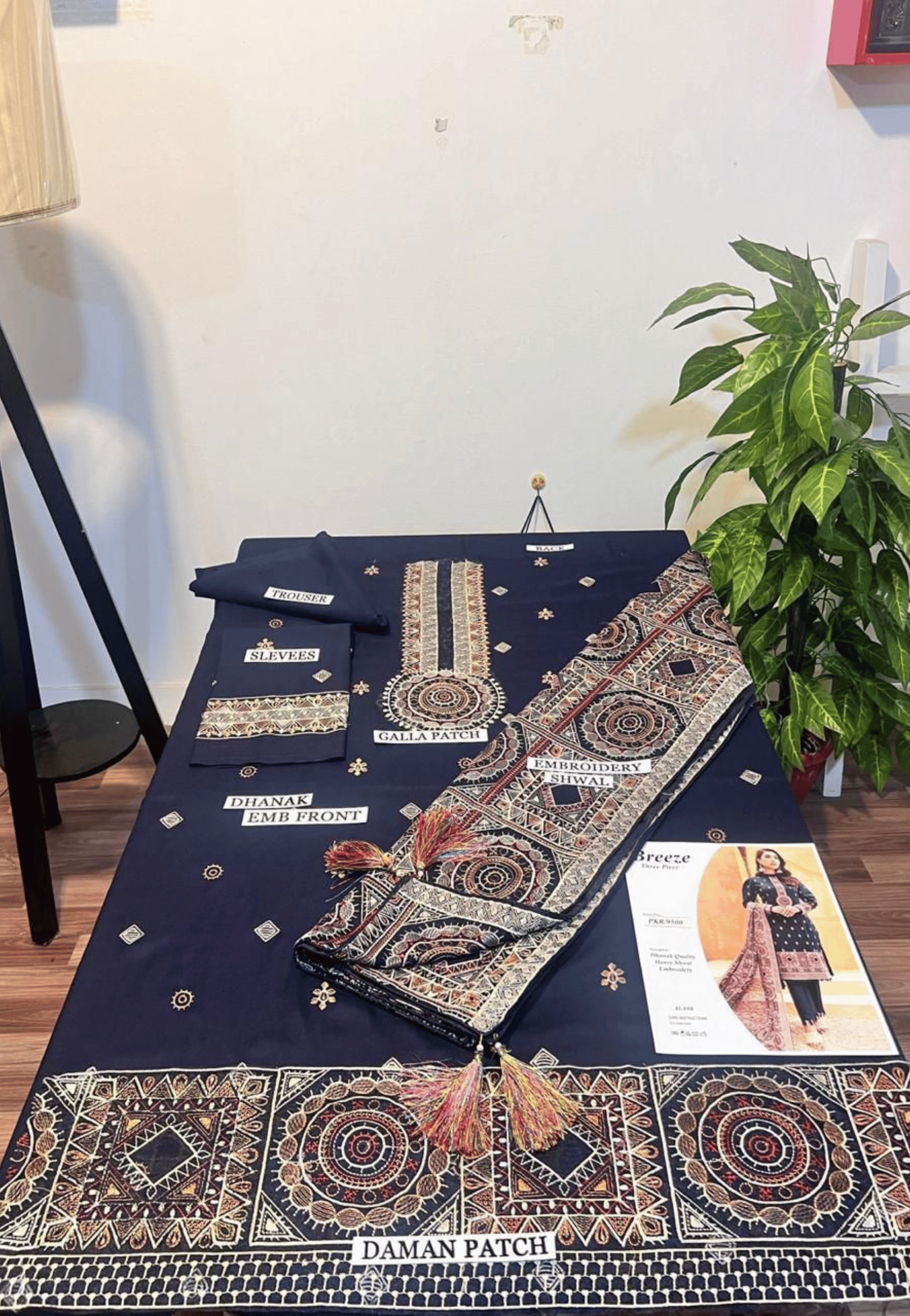 Midnight Blue Printed 3-Piece Unstitched Suit with Traditional Embroidery