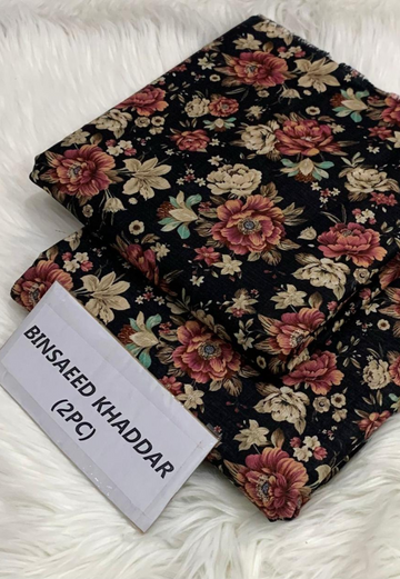 Bin Saeed Khaddar 2-Piece Floral Printed Fabric – Black Base