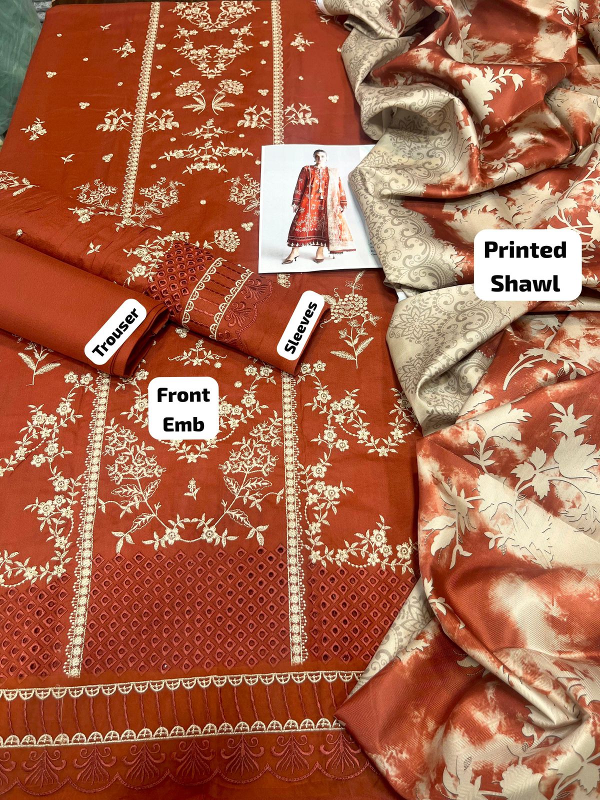 Rust Orange Luxury Embroidered 3-Piece Suit