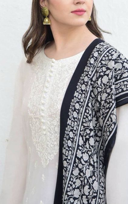 White & Black Elegant Embroidered 3-Piece Suit