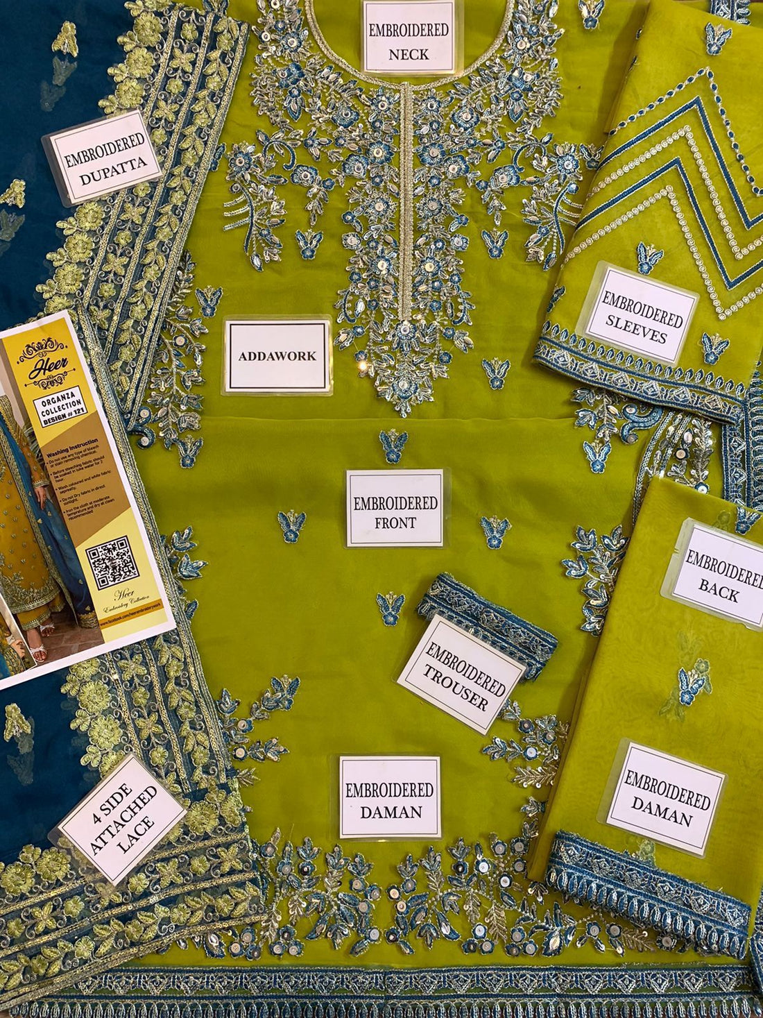 Organza embroidered Wedding unstitched 3pc