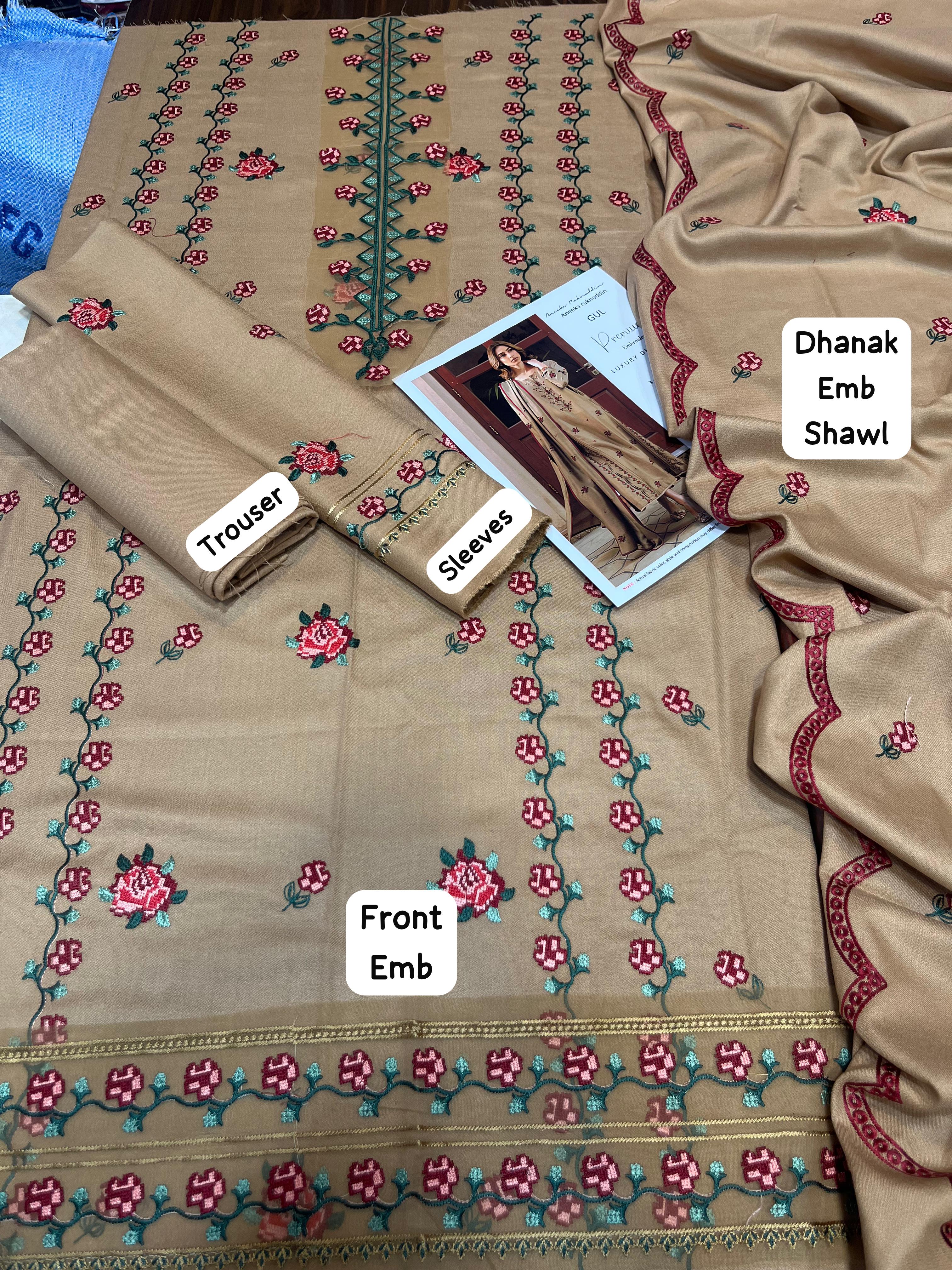 Olive Green Embroidered 3-Piece Unstitched Suit